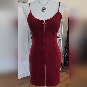 Hardly Worn - IRIS, London England - Burgundy Faux Suede Front Zip Dress, Size S